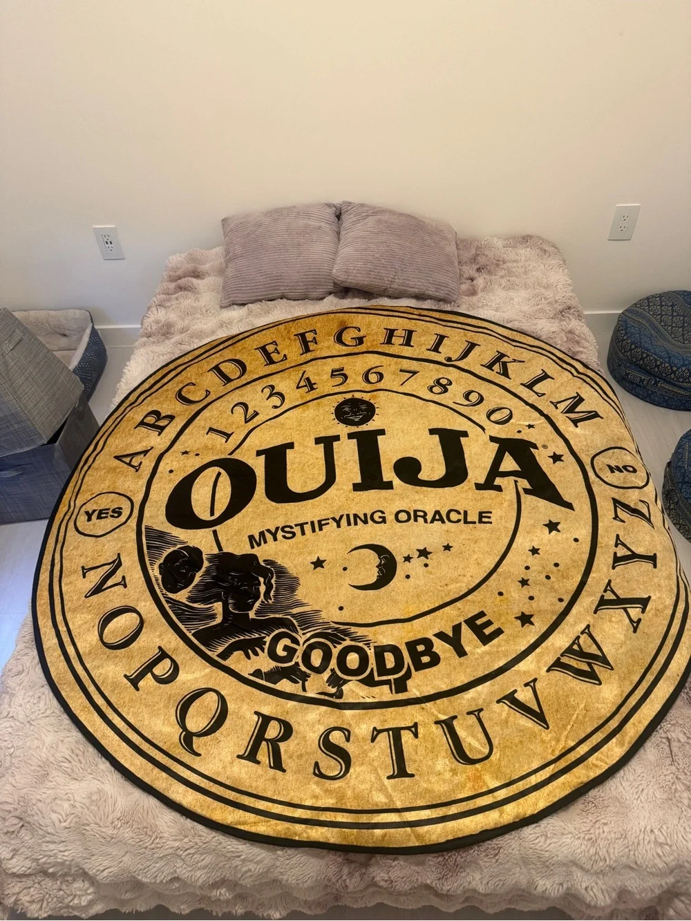 Ouija Mystifying Oracle Round Blanket - Black on Gold